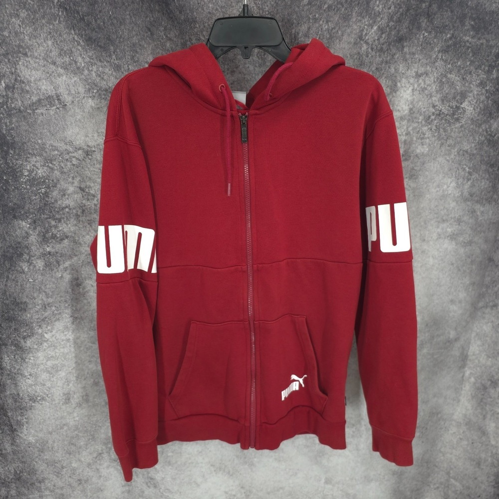 Puma Hoodie Mens Medium‎ Red Spellout Logo Kangaroo Pocket Hooded Sweatshirt